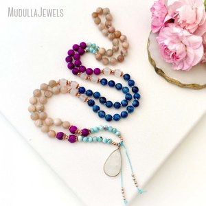 MN34522 Sugilite Kyanite Larimar และ Moonstone Mala Beads 108,ลูกปัดสำหรับ<span class=keywords><strong>สวด</strong></span>มนต์เทพเจ้ามาลาสร้อยคอของขวัญโยคะสำหรับเธอ - Product Image 4
