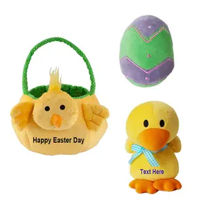 Cestas de Pascuas con forma de pollo, juguetes de felpa de pollo relleno personalizados, con huevos, venta al por mayor