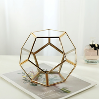 Vase de table mini en verre Art Déco, forme géométrique pentagonale, icosaèdre régulier, pour aquarium, jardin féerique extérieur, cadeau