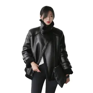 Mode echte echte Schaffell Lamm Lederjacke Winter benutzer definierte Frauen Leder Pelzmantel