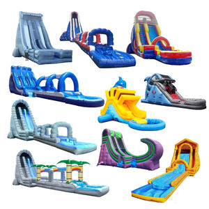 Toboggan aquatique gonflable commercial en PVC, série bleue irisée, double piste, pour piscine résidentielle, école, intérieur/extérieur - Product Image 5
