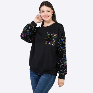 Populaire nouveau épissage paillettes à manches longues col rond pull pantalons <span class=keywords><strong>de</strong></span> survêtement deux pièces Setwomen automne vêtements 2023 - Product Image 2