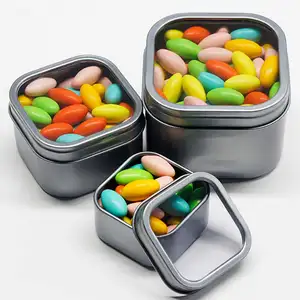 Square Silver Food Grade Seamless Metal Container Can Storage Tea Cookie Nut Case Candy Tin Box With Window