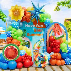Kit de guirlande d'arche de ballons tropicaux d'été en gros, comprenant des ballons en feuille d'éclatement de pastèque <span class=keywords><strong>soleil</strong></span> et des ballons rouges et bleus - Product Image 4