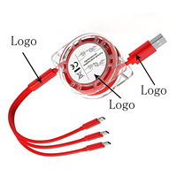 Kabel Pengisi Daya USB Retraktil 3-in-1 dengan Logo Custom, Konektor Micro USB, USB-C, dan 8-Pin, Tembaga Murni, Pengisian Cepat untuk Komputer