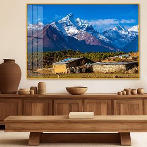 Quadro in Porcellana Cristallina 60x40cm - Villaggio Himalayano e Picchi di Montagna Innevati, Decorazione Incorniciata - Product Image 2