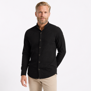 Camicie da Uomo Personalizzate con Logo, <span class=keywords><strong>Camicia</strong></span> a Maniche Lunghe Testurizzata con Colletto a Fascia e Bottoni, <span class=keywords><strong>Polsini</strong></span> Regolabili a Doppio Bottone - Product Image 1