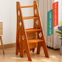 Chaise à échelle pliante télescopique en bois massif moderne à double usage Tabouret poufs d'intérieur à chevrons pour escalade multifonctionnelle