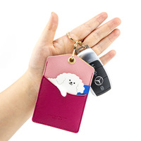 Porte-cartes en cuir PU avec porte-clés, étui à cartes mignon en forme d'animal avec anneau doré, pochette fine pour cartes d'identité et cartes de crédit pour femmes et filles