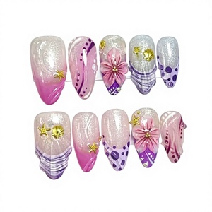 Unghie Finte Francesi per Festival Estivi, Rosa Fiore di Pesco, in ABS, <span class=keywords><strong>Confetti</strong></span> Commestibili per Decorazione Torte, per Dita - Forme a <span class=keywords><strong>Mandorla</strong></span>, Farfalla, Coffin - Product Image 2