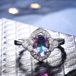 Anillo de Circonia Cúbica con Forma de Flor F246, Engaste Ovalado, Gema Creada en Laboratorio, Anillos de Compromiso de Moda para Mujer - Product Image 6