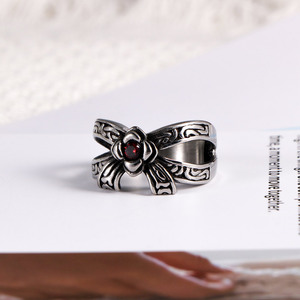 Vintage Style Rose Bow Pattern <b>Ring</b> <b>Titanium</b> Steel Men's Cubic Zirconia Gift Jewelry SA620 - Product Image 4