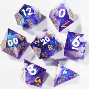 Mini Planet Custom D20 D6 Juego de dados de resina poliédrica 7 piezas Bordes afilados de colores hechos a mano para juegos de mesa DND RPG D & D Dados de resina - Product Image 4