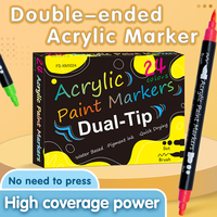 Stylo de peinture acrylique 12/24/36 couleurs, marqueur double pointe avec pointe à pois et pointe pinceau pour la pierre, la céramique, le bois, les loisirs créatifs, fournitures artistiques
