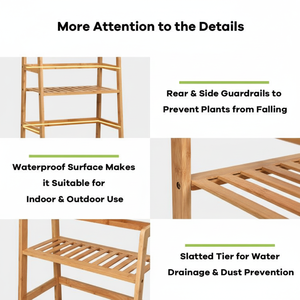 Scaffale per piante in bambù a 4 livelli per mobili da esterno stabile e salvaspazio con guardrail - Product Image 1