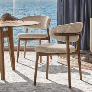 现代实木餐椅亚麻面料餐厅书椅家居灰色椅子沙发