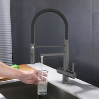 Robinet de cuisine moderne noir mat 5 voies avec douchette extractible 5 en 1, robinet distributeur d'eau pétillante et de soda
