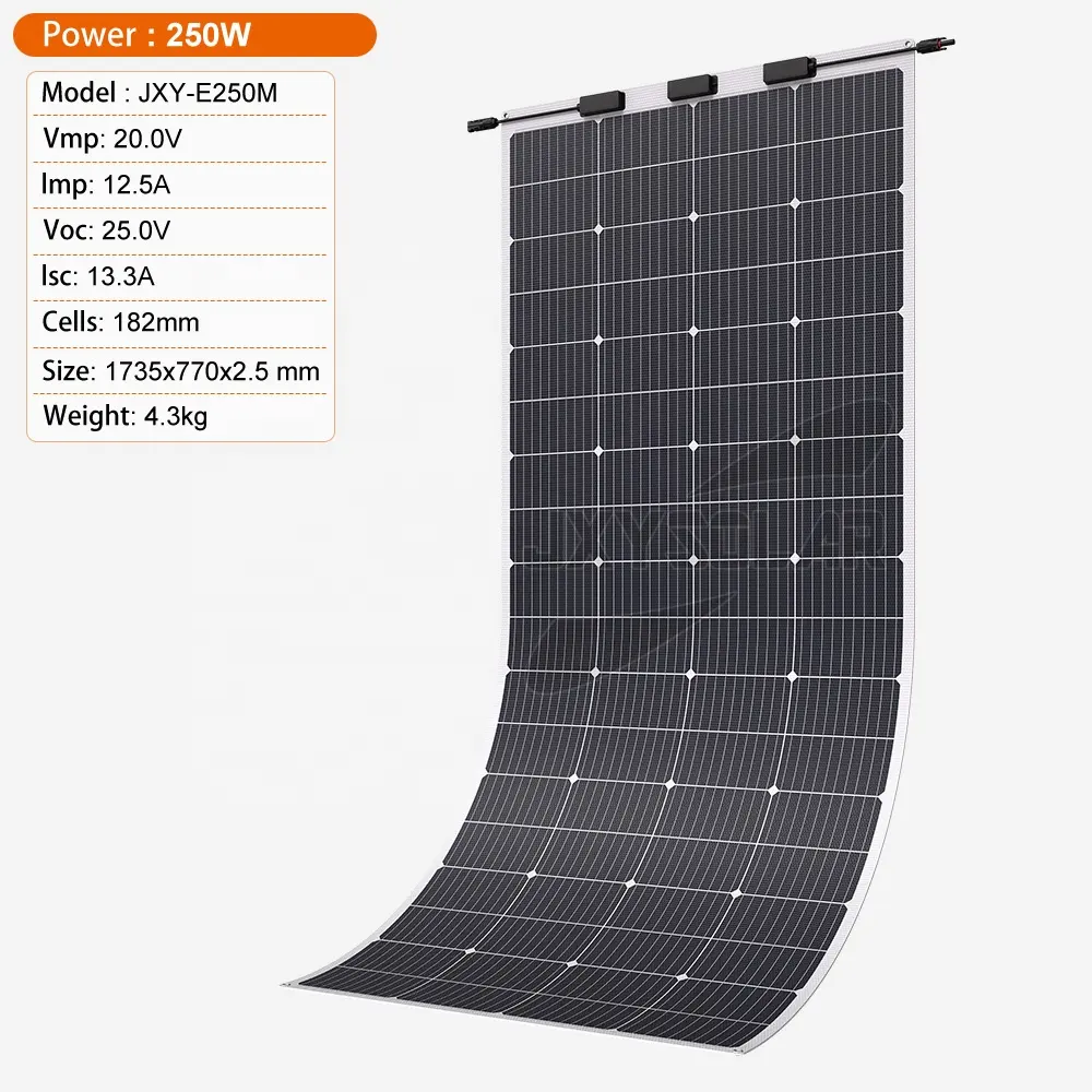 Panneaux solaires flexibles ultra-minces de 250 Watt 20 Volt Mono Cells ETFE Surface pour cabines Outdoor Adventures Off-grid Applications