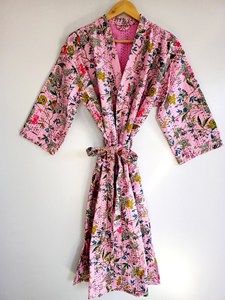 Unisex Handmade Kantha Cotton <b>Long</b> <b>Kimono</b> Jacket Reversible Waterproof Boho <b>Robe</b> Lightweight Everyday Outerwear - Product Image 3