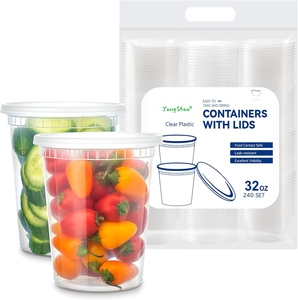 Factory hot sale 8.12.16.24.32oz deli containers, food box packaging plastic bowl with lid, disposable plastic packing takeout b