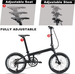 Vélo pliant KABON pour adultes, vélo pliant compact en fibre de carbone pour femmes, vélo pliant pour les trajets quotidiens en ville, roue de 20 pouces - Product Image 6