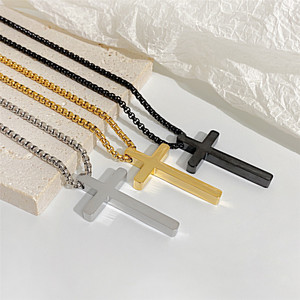 Collar con Colgante <span class=keywords><strong>de</strong></span> <span class=keywords><strong>Cruz</strong></span> Negra <span class=keywords><strong>de</strong></span> Acero Inoxidable para <span class=keywords><strong>Hombre</strong></span>, Estilo Retro, Minimalista, Punk, Cadena con <span class=keywords><strong>Cruz</strong></span>, Joyería Religiosa para <span class=keywords><strong>Hombre</strong></span> - Product Image 3