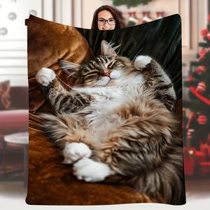 Warm Tabby Cat Nap Flannel <b>Blanket</b> Throw <b>Blanket</b> Nap <b>Blanket</b> Fade Resistant Lightweight for Home Office Nap Custom Print OEM ODM - Product Image 1