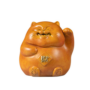 Ornement en laiton chat porte-bonheur marron compact, décoration de bureau Feng Shui pour réception de bureau et comptoir de magasin, cadeau du Nouvel An chinois - Product Image 3
