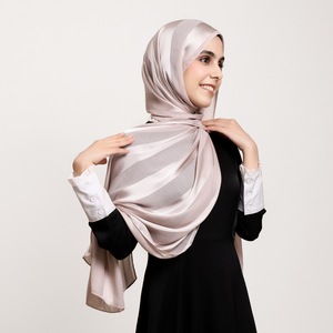 Plain Color Versatile Wide Striped Hollow Solid Color Satin <b>Long</b> Hijab <b>Scarf</b> Silky Soft Breathable Ethnic Hijab Shawls - Product Image 2