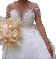 Vestido de Novia Sirena de Lujo 2026 con Cuello en V, Ilusión de Dos Piezas, Manga Larga Transparente con Cuentas y Falda de Gala Desmontable para Novias Africanas