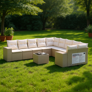Ensemble de canapés de jardin en rotin moderne 6 places, mobilier d'extérieur résistant aux intempéries, design contemporain beige crème blanc - Product Image 2