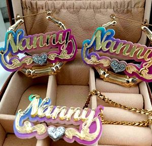 YBcustom catena di gioielli in acciaio inox arcobaleno bambù acrilico nome <span class=keywords><strong>personalizzato</strong></span> orecchini a cerchio <span class=keywords><strong>regalo</strong></span> per le donne bambini ragazze - Product Image 6