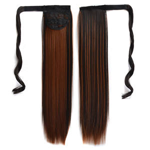 Extensions de Queue de Cheval Enveloppantes de <span class=keywords><strong>22</strong></span> Pouces, Extensions de Cheveux à Clipser, Cheveux Raides Naturels Marron Gris, Postiche - Product Image 3