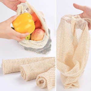 Cotton Mesh <b>Bags</b> with Drawstring for Fruit and Vegetables Storage Reusable Produce <b>Net</b> Mesh Drawstring <b>Bag</b> for Grocery - Product Image 5