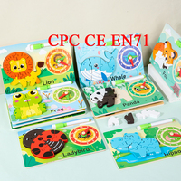 Rompecabezas de Madera con Diseño de Animales de Dibujos Animados, con Reloj, Pizarra para Dibujar, Juguetes Educativos Montessori para Niños, con Certificación CPC, CE y EN71