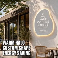 Enseigne LED personnalisée en forme de logo, éclairée par halo, murale, pour café, restaurant, enseigne lumineuse murale
