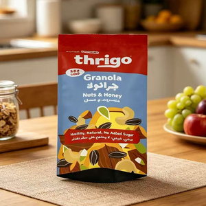 Bolsas de plástico Mylar personalizadas con cierre trasero, a prueba de olores, para envasar bocadillos, frutos secos y granola. - Product Image 3