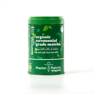 Logo formato personalizzato matcha scatola contenitore di metallo scatola di latta di imballaggio tondino verde matcha polvere di latta