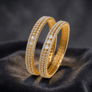 Ensemble de bracelets en laiton plaqué or de luxe avec micro-pavés de zirconiums cubiques, bijoux de mariée indiens pour femmes - Product Image 2