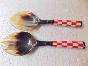 Decoración de comedor de lujo más vendida, fabricante indio, artesanías de calidad, juego de cucharas de servidor de ensalada de madera y Metal, obsequios espejados - Product Image 4