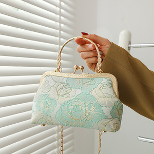 Bolso de Mano Mini Estilo Chino Cheongsam para Fiesta, Bandolera de Triple Uso, Exquisito, de Alta Calidad, con Correa de Cadena Floral de Poliéster, Ideal para Regalo - Product Image 2