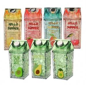 500Ml Plastic Milk Carton Case <b>Clear</b> Square Shape Drinkware Water Cups Drink Bottles - Product Image 2