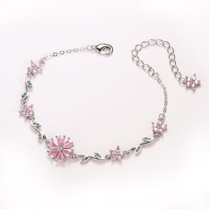 Ladies Elegant Flower Zircon Chain <strong>Bracelet</strong> <strong>Sakura</strong> Inspired Fresh Style Adjustable Hand Jewelry for Occasions - Product Image 6