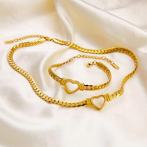 Heart Necklace <b>Bracelet</b> Stainless Steel Jewelry <b>Set</b> High Quality Open Heart Necklace <b>Bracelet</b> French Retro Jewelry - Product Image 5