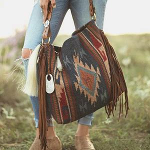 Europäisch-amerikanische Retro-Boho-Handgewebte Canvas-Tasche mit Quasten und Reißverschluss, Einzel-Schulterriemen, Cross-Border Damenhandtasche - Product Image 4