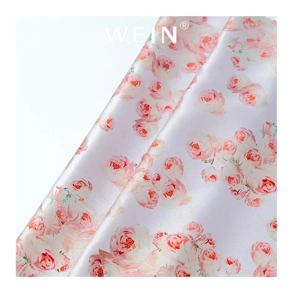 WI-Z0616 Custom Digitaal Printen Stoffen Zijde Satijn 100% Zijde Stof Satijn Bloemen Stof Voor Kleding