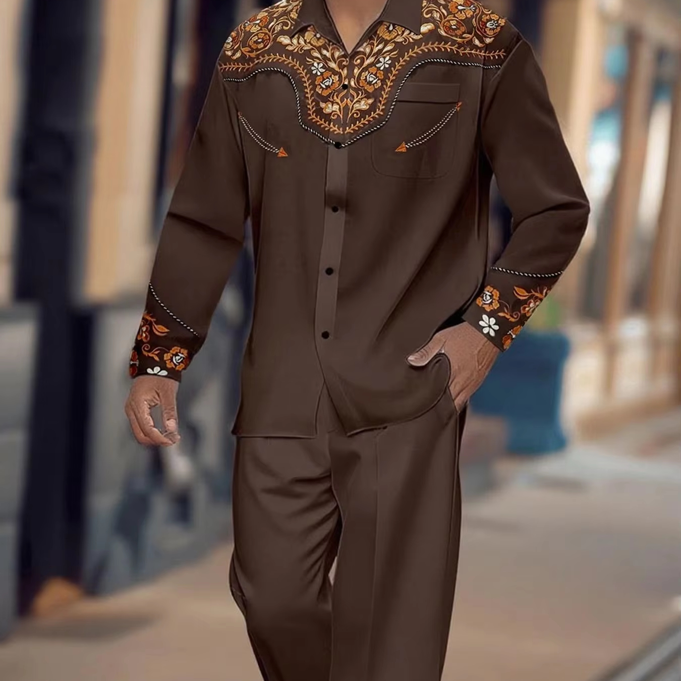 Costume Homme 2 Pièces - Chemise Velours Côtelé + Pantalon Décontracté - Tenue Occidentale élégante Pour Bureau Ou Loisirs - 3