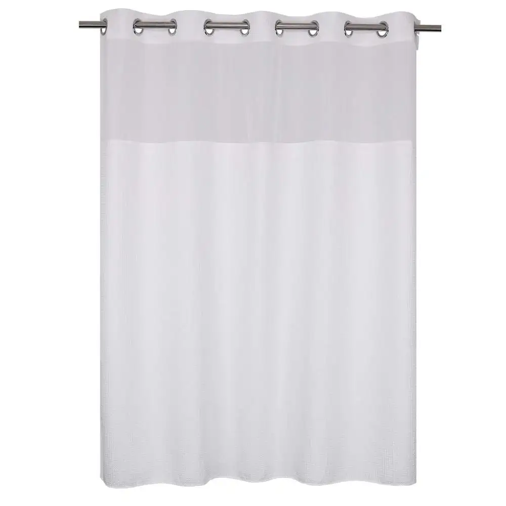 Cotton Blend Waffle Weave Fabric hookless Shower Curtain