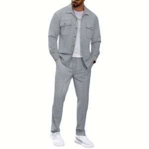 Nuovo Completo Casual da Uomo Primaverile e Autunnale in Stile Europeo e Americano, <span class=keywords><strong>Camicia</strong></span> <span class=keywords><strong>a</strong></span> Maniche Lunghe e Pantaloni in Tinta Unita - Product Image 5