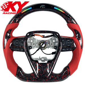 Volante deportivo personalizado de fibra de carbono forjada roja con cuero, LED y levas de cambio para Toyota Camry SE XSE TRD Corolla - Product Image 1